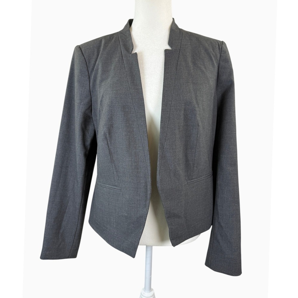 Worthington Womens 16 Gray Cropped Open Front Blazer Stretch Lined Career Jacket